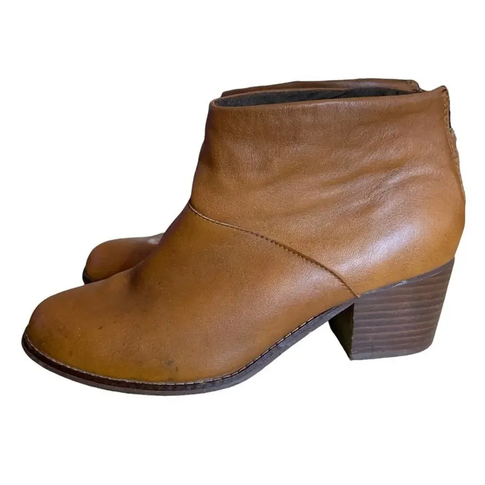 Toms Leila‎ booties shoes chestnut brown leather uppers ankle boots Size 7.5 - Picture 8 of 10